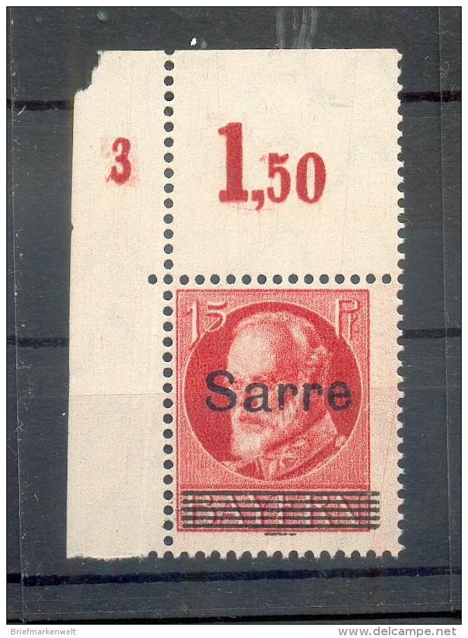 Saar 20c PlNr PLATTENNUMMER**POSTFRISCH BPP (G2952 - Unused Stamps