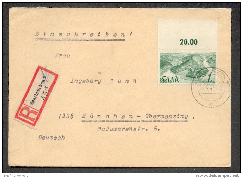 Saar 225 EF EINSCHREIBEN (41110 - Storia Postale