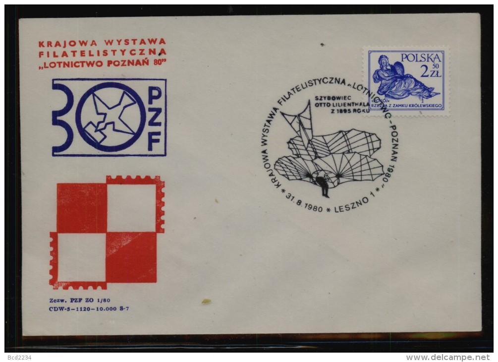 POLAND 1980 AIR FORCE PHILATELIC EXPO COMM COVER TYPE 1 FLIGH GLIDER OTTO LILIENTHAL - Planeadores