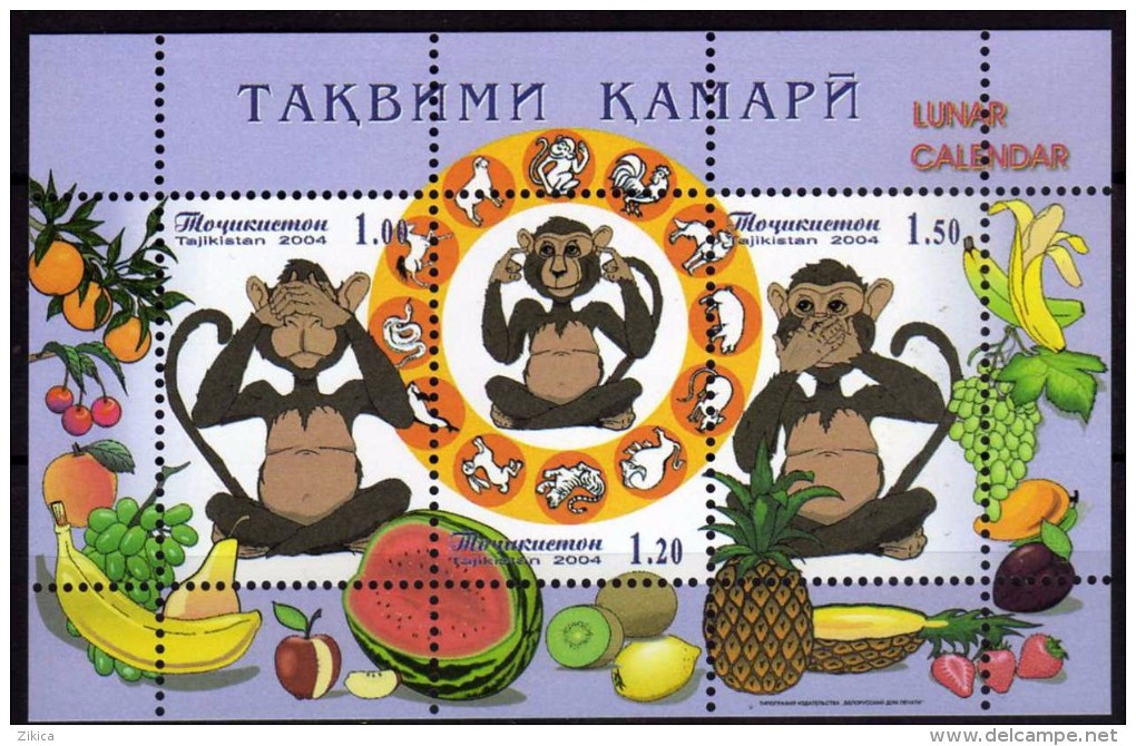 Tajikistan 2004.Year Of The Monkey,fruit,M/S MNH - Tagikistan