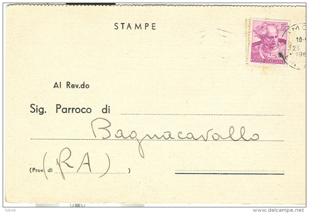 NOTIFICAZIONE DI MATRIMONIO, 1966, CARTOLINA DA PEDIANO, IMOLA, PER BAGNACAVALLO, - Marriages