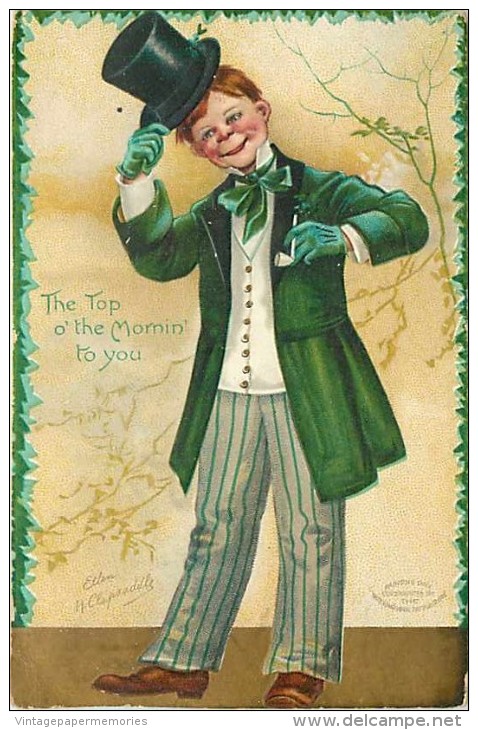 235743-Saint Patrick´s Day, IAP 1907 No IAP01-1, Ellen Clapsaddle, The Top O´ The Mornin´ To You, Irish Man & Top Hat - Saint-Patrick's Day