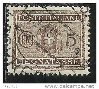 ITALIA REGNO ITALY KINGDOM 1934 SEGNATASSE TAXES DUE TASSE STEMMA CON FASCI COAT OF ARMS CENT. 5 USATO USED - Taxe