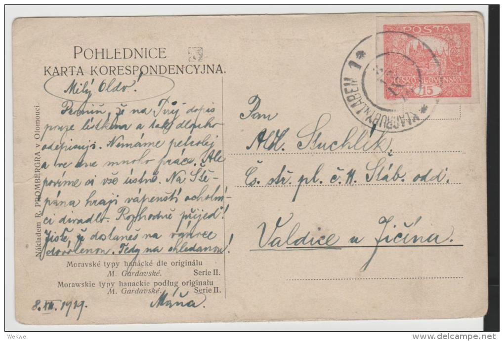 TSC252/ CSSR _  Klacruby Labem, Aptierter Stempel 1919 Auf Trachtenkarte - Briefe U. Dokumente