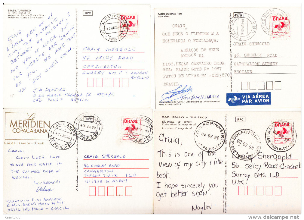 4 Postcards : BRASIL ; 2x Sao Paulo, Patos De Minas, Rio De Janeiro - (1990) - Andere