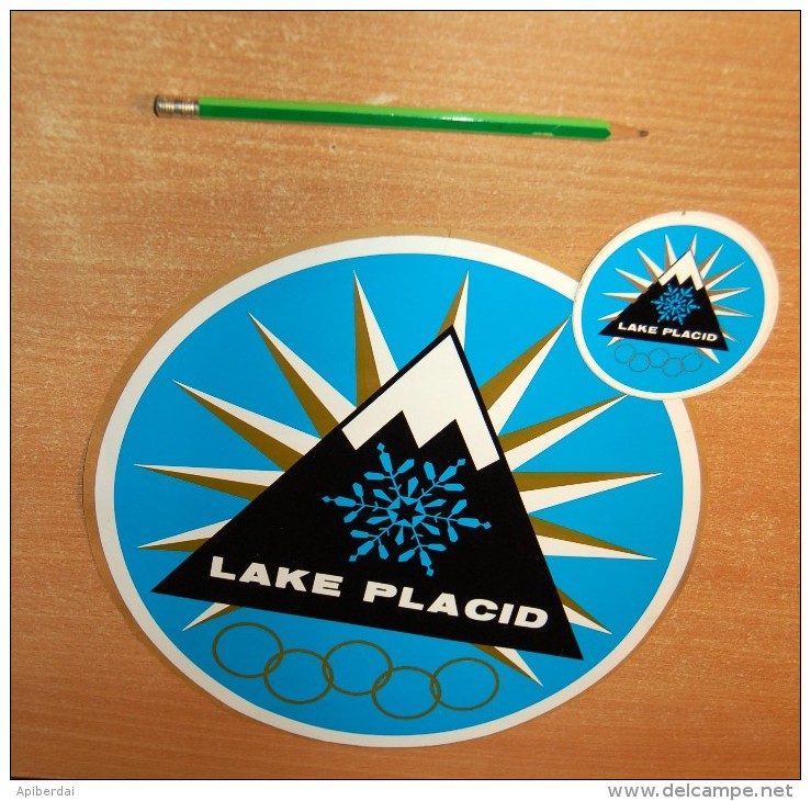 Vintage 1980 A Big One Lake Placid Olympic Snowcap Mountain Sticker Decals - Stickers