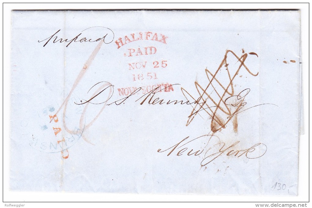 Brief Ohne Marke 25.11.1851 Halifax Nava Scotia Nach New-York - …-1845 Vorphilatelie