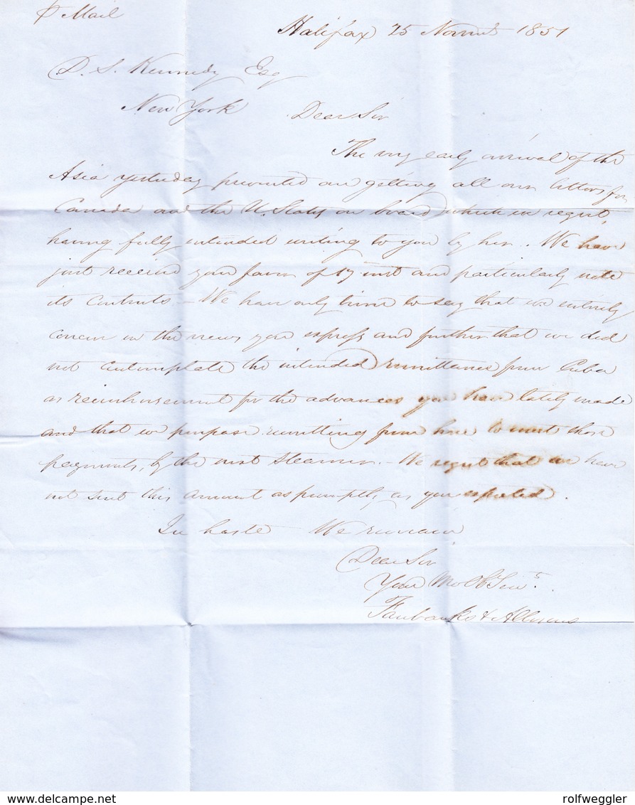 Brief Ohne Marke 25.11.1851 Halifax Nava Scotia Nach New-York - …-1845 Prephilately