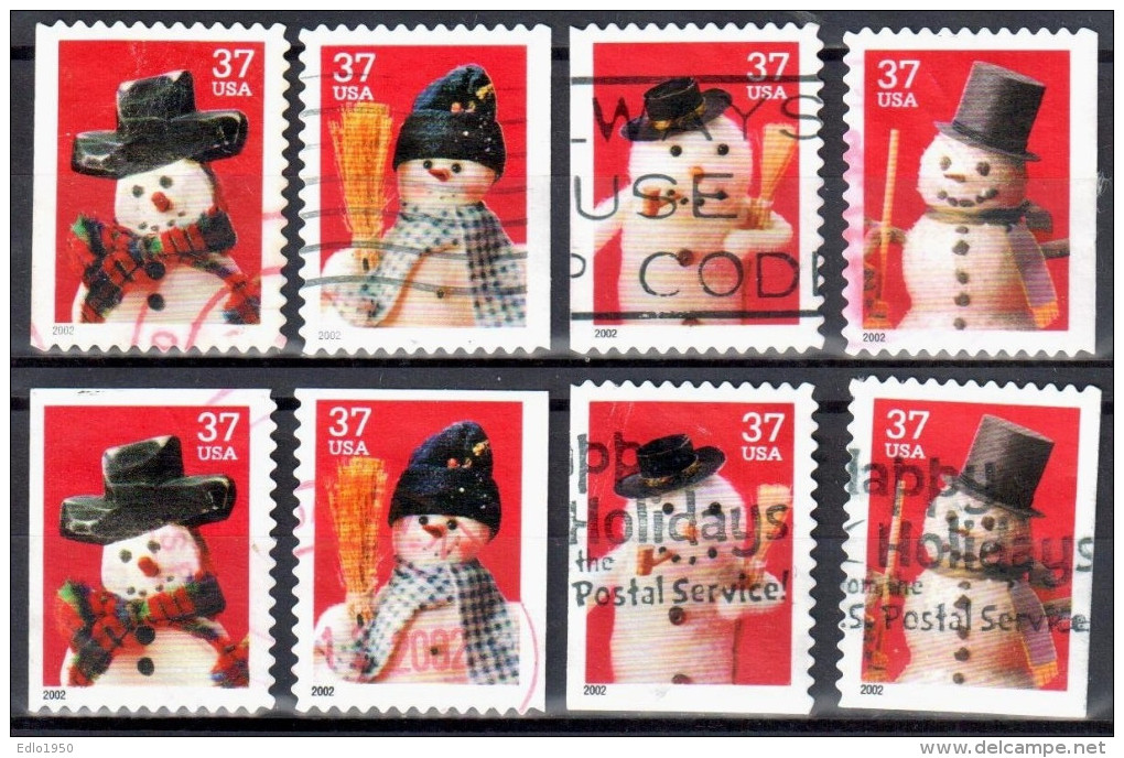 United States 2002 Christmas -  Snowmen - Sc # 3684-87 - Mi 3707-710 BD,BE - Used - Gebraucht