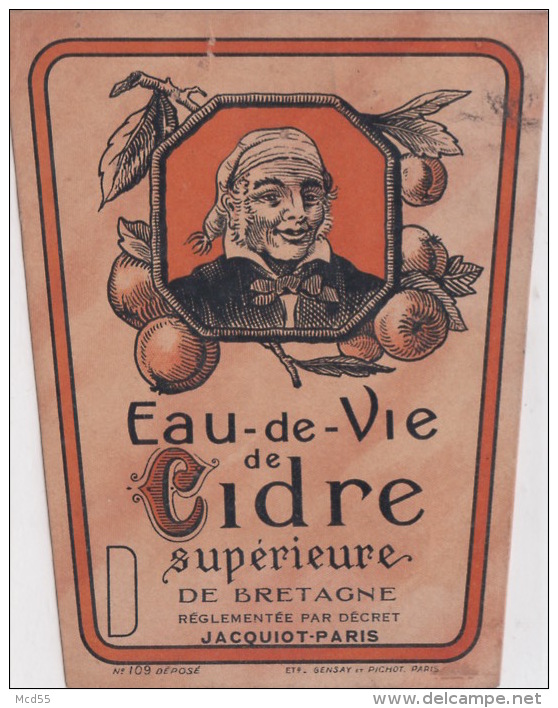 Très Ancienne Etiquette De  Eau-de-Vie De Bretagne - Rhum