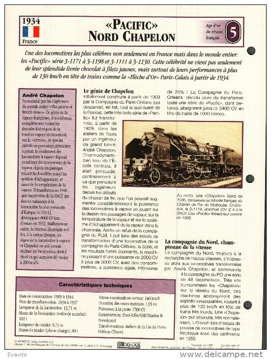 Fiche Illustrée Lot De 3 - Atlas   Chemin De Fer Locomotive 141 R - Autotail PICASSO - Pacific Nord Chapelon Recto-verso - Sonstige & Ohne Zuordnung