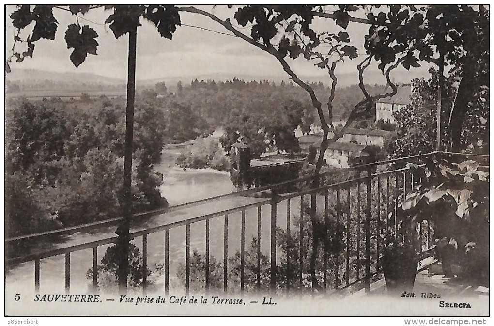 CARTE POSTALE ORIGINALE ANCIENNE : SAUVETERRE  VUE PRISE DU CAFE DE LA TERRASSE  PYRENEES ATLANTIQUES (64) - Sauveterre De Bearn