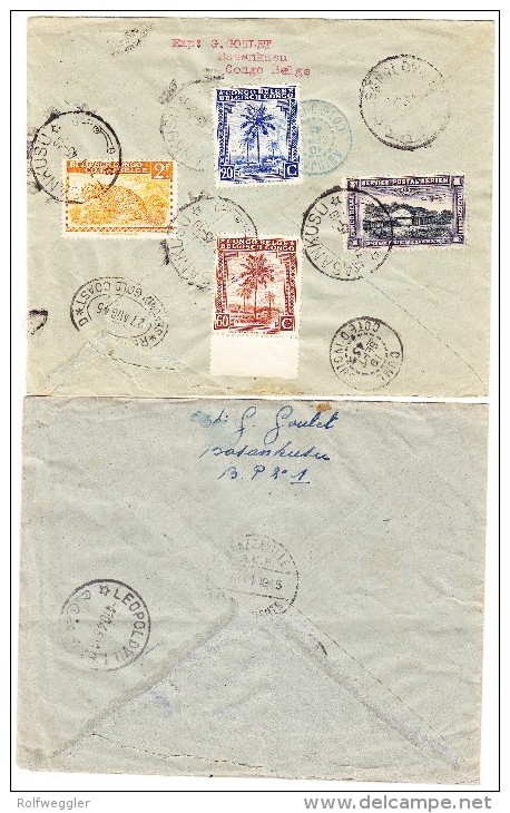 Belgisch Kongo 2 Luftpost R-Briefe 1945 Von Basankusu Nach Oumé A.O.F. - Storia Postale