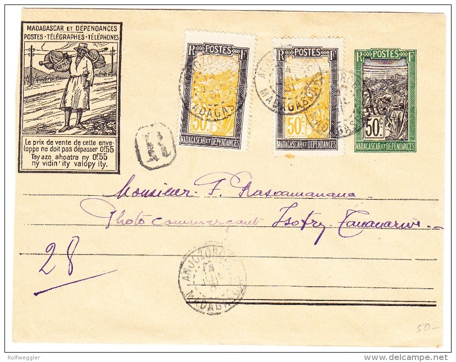 Lettre Illustrée Madagascar Recommandée 14.7.1931 Anjozorobe Pour Tananarive - Lettres & Documents