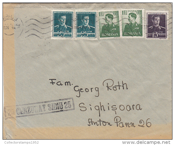 11937- KING MICHAEL, STAMPS ON COVER, CENSORED SIBIU NR 25, 1943, ROMANIA - Lettres 2ème Guerre Mondiale