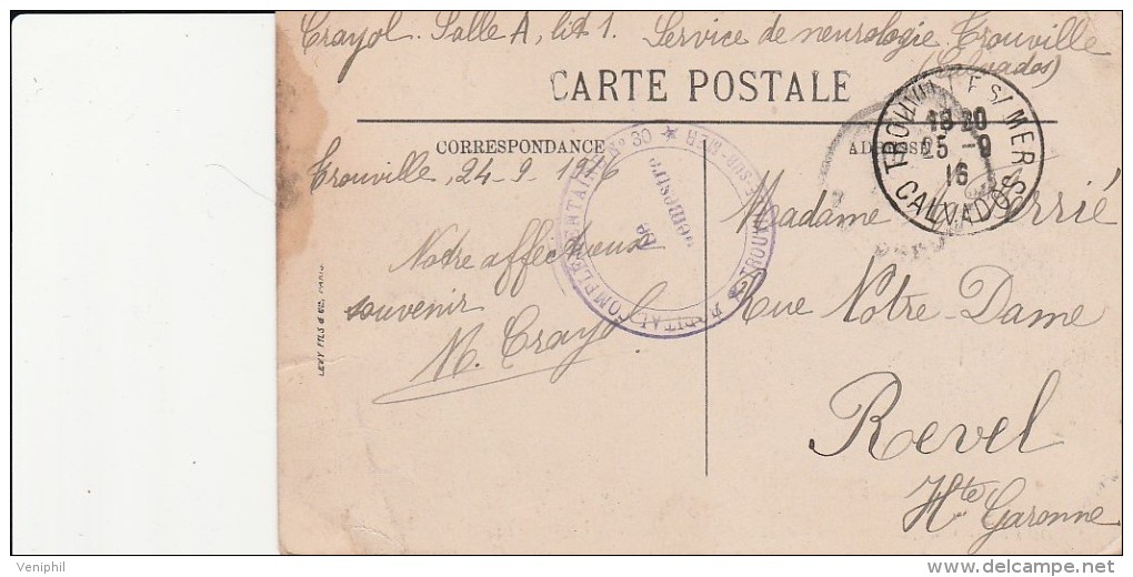 HOPITAL COMPLEMENTAIRE N° 30 - TROUVILLE SUR MER  CACHET VIOLET + CAD DU 5-9-16 - Guerra De 1914-18