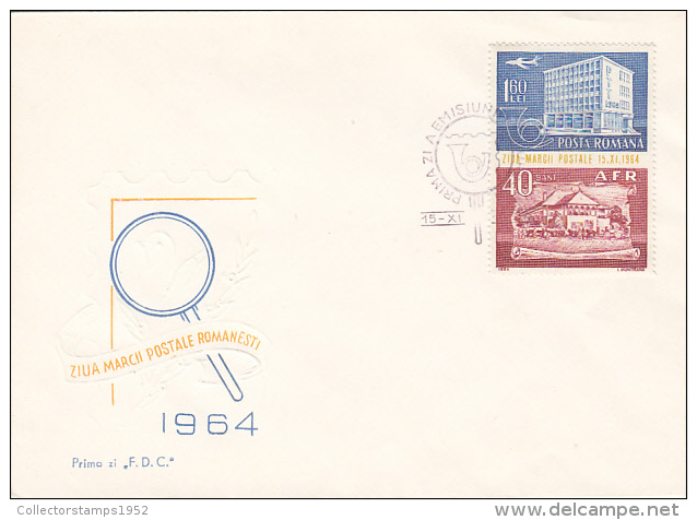 11964- ROMANIAN STAMP'S DAY, BULL'S HEAD ISSUES, EMBOISED COVER FDC, 1964, ROMANIA - FDC