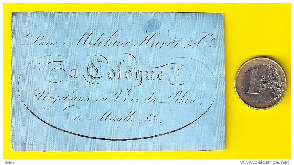 KÖLN Ca1845 MELCHIOR HARDT NEGOCIANTS EN VINS Du RHIN MOSELLE à COLOGNE CARTE VISITE PORCELAINE PORSELEINKAART Vin P250 - Cartes De Visite