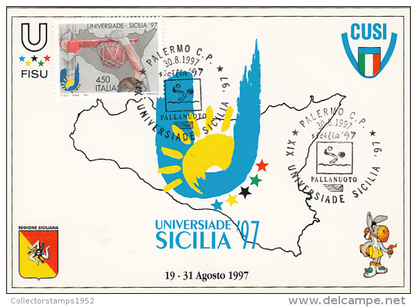 12167- SICILY UNIVERSITY GAMES, WATER POLO, MAXIMUM CARD, 1997, ITALY - Water Polo