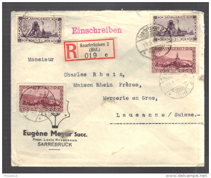 SARRE 1931 N° 113 X 2 & 116 X 2 Obl. S/Lettre Recommandée Pour La Suisse - Lettres & Documents