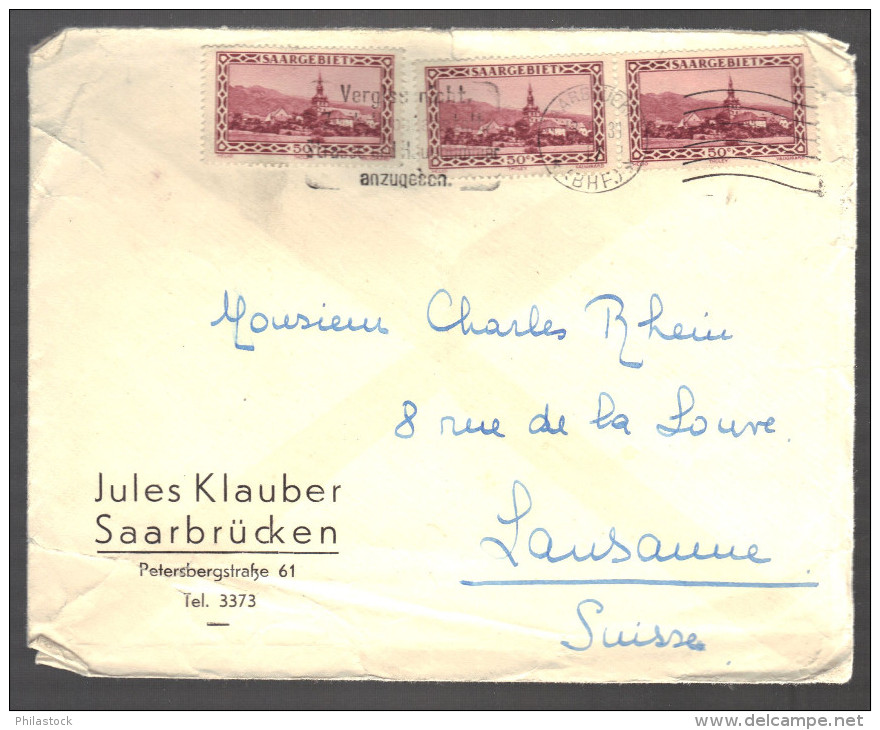 SARRE 1930 N° 113 X 3  Obl. S/Lettre  Pour La Suisse - Lettres & Documents