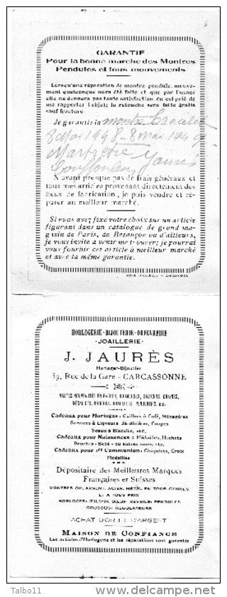 Carcassonne - Document Publicitaire Horlogerie Bijouterie Jaures - Werbung