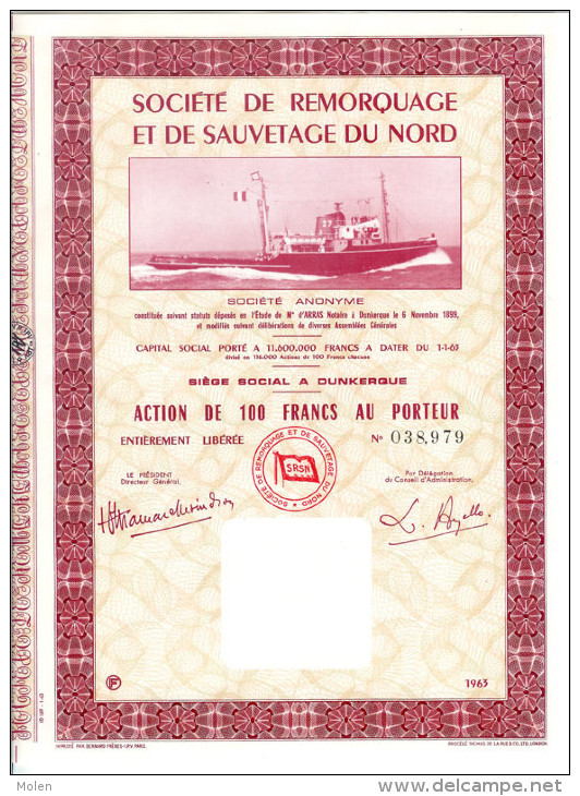 SRSN ACTION - SOCIETE DE REMORQUAGE & DE SAUVETAGE DU NORD - DUNKERQUE & LILLE - BATEAU - NAVIRE - REMORQUEUR  R29 - Navigation