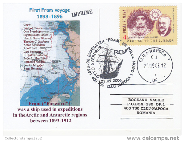 12049- NANSEN ARCTIC EXPEDITION, FIRST FRAM VOYAGE, SPECIAL POSTCARD, 2006, ROMANIA - Arktis Expeditionen