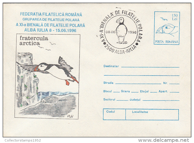 12059- ARCTIC WILDLIFE, ATLANTIC PUFFIN, COVER STATIONERY, 1996, ROMANIA - Fauna ártica