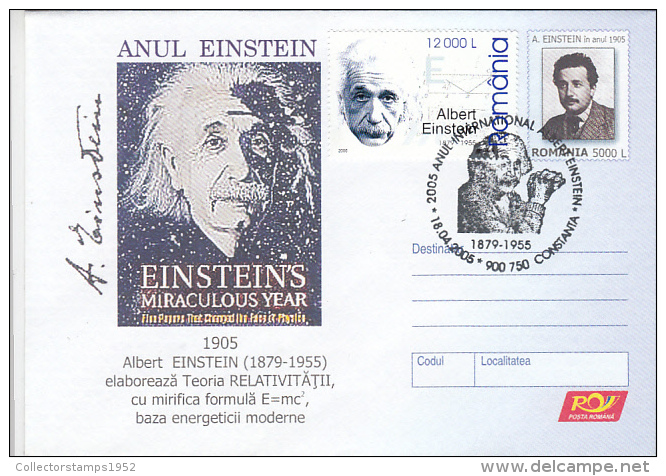 12072- ALBERT EINSTEIN, SCIENTIST, COVER STATIONERY, 2005, ROMANIA - Albert Einstein