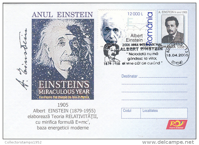 12073- ALBERT EINSTEIN, SCIENTIST, COVER STATIONERY, 2005, ROMANIA - Albert Einstein