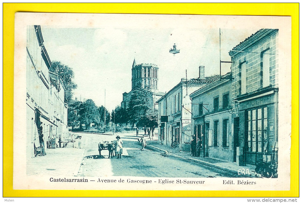 AVENUE DE GASCOGNE - EGLISE ST-SAVEUR Et ATTELAGE D'ANE à CASTELSARRAZIN Dept 82 Edit Béziers Castelsarrasin 1644 - Castelsarrasin