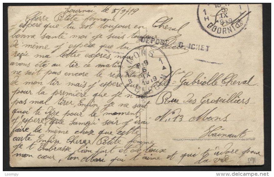 FORTUNE - Griffe DEPOSE AU G_ICHET S/carte Postale Non Affr. De MONS Vers La Ville 15/9/19 (591) - Foruna (1919)