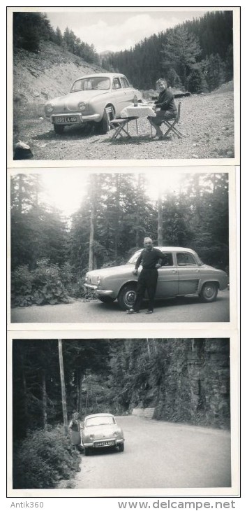 Lot De 3 Photos Amateur Renault DAUPHINE Juin 1961 - Photographie Ancienne No CPA - Coches