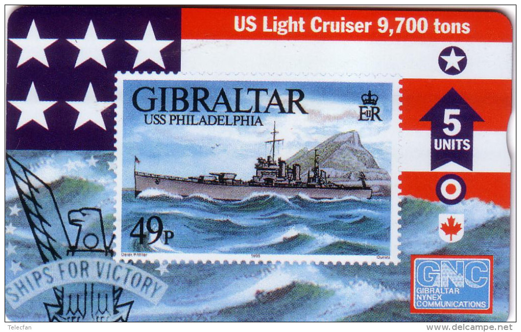 GIBRALTAR PRIVEE WARSHIP BATEAU GUERRE USS PHILADELPHIA  WORLD WAR II 5U NEUVE MINT - Timbres & Monnaies