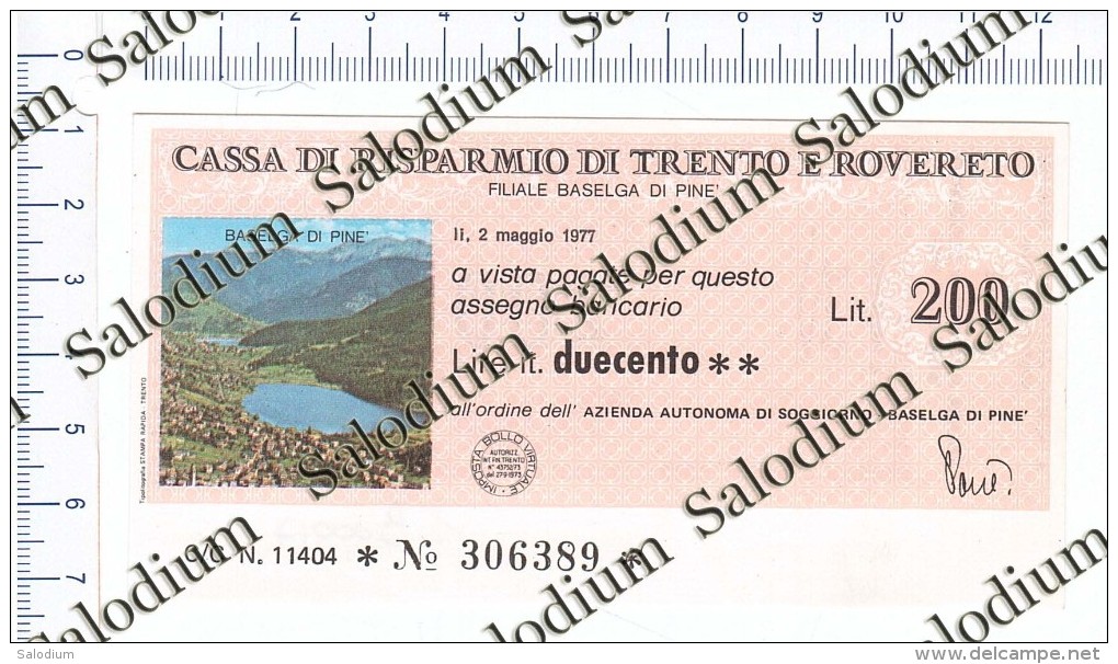 Filiale BASELGA DI PINE´ - Cassa Di Risparmio Di TRENTO E ROVERETO - MINIASSEGNI - [10] Cheques Y Mini-cheques