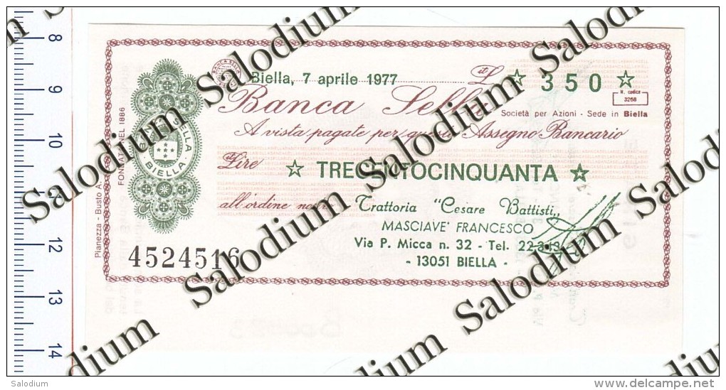 Banca Sella - BIELLA - MINIASSEGNI - [10] Cheques Y Mini-cheques