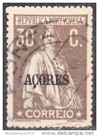 AÇORES-1921-1924, Tipo «CERES». Selos Do Cont. C/ Sobrec. " AÇORES " 30 C.  D. 15x14   (o) Afinsa Nº 182 - Azores