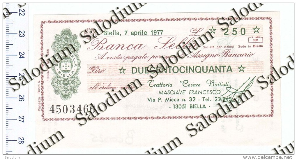 Banca Sella - Trattoria BIELLA - MINIASSEGNI - [10] Cheques Y Mini-cheques