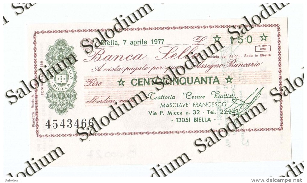 Banca Sella - Trattoria BIELLA - MINIASSEGNI - [10] Chèques
