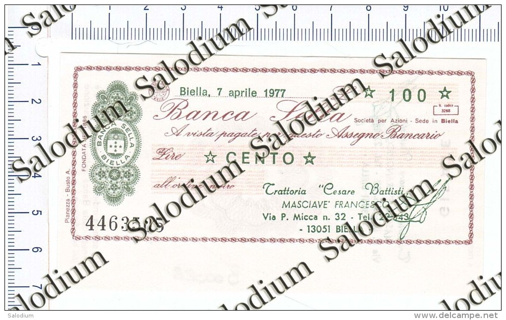 Banca Sella - Trattoria BIELLA - MINIASSEGNI - [10] Cheques Y Mini-cheques