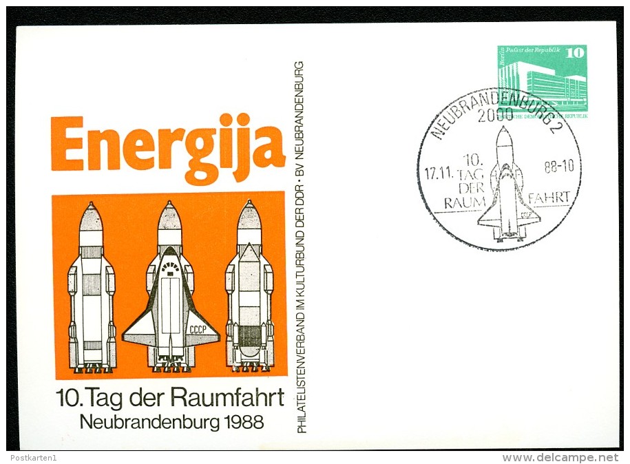 DAY OF SPACE TRAVEL 1988  East German STO Postal Card PP18 C2/017  Cat. 4,00 € - Other & Unclassified