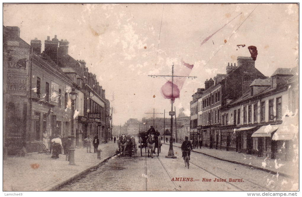 AMIENS RUE JULES BARNI (attelages Rail De Tramway Garage ) Grattages Circulée 1911 - Amiens