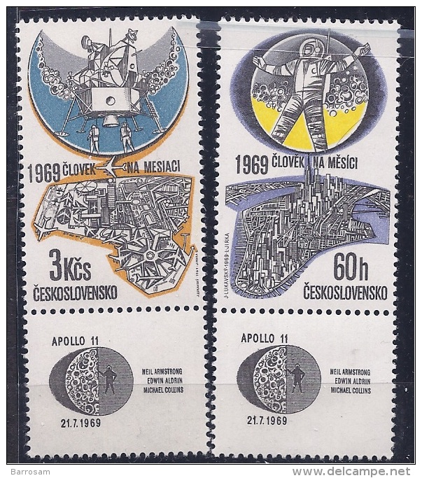 Czechoslovakia1969: FIRST MOON LANDING Michel1888-9mnh** - Europe