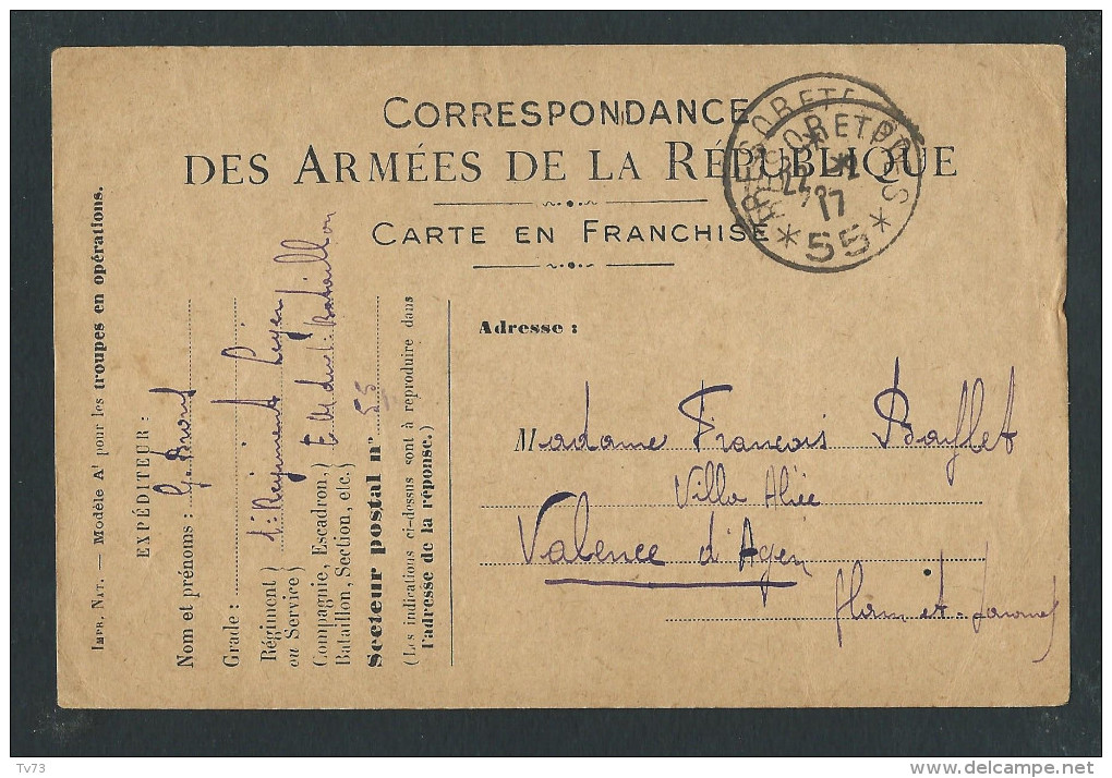 L536 - Correspondance Des Armées Franchise Militaire - Trésor Et Postes 55 -  Cachet En écho - VALENCE D´AGEN - Lettres & Documents