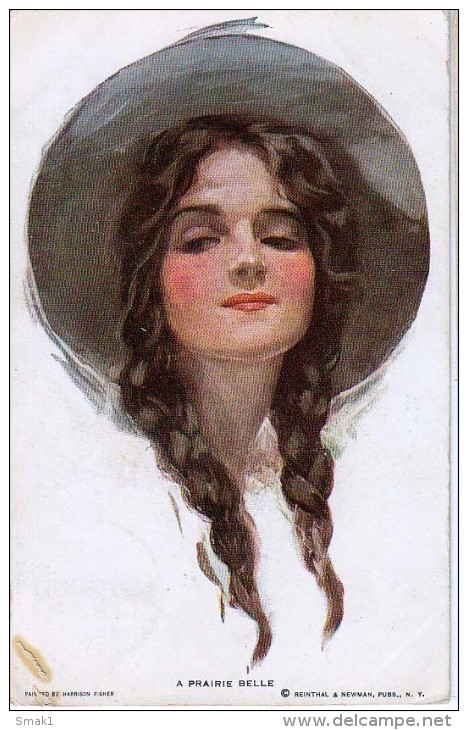 AK KÜNSTLERKARTE MÄDCHEN  SIGNIERT KARTE: Harrison Fisher : A PRAIRIE BELLE  , Nr.263.ALTE POSTKARTE 1913 - Fisher, Harrison