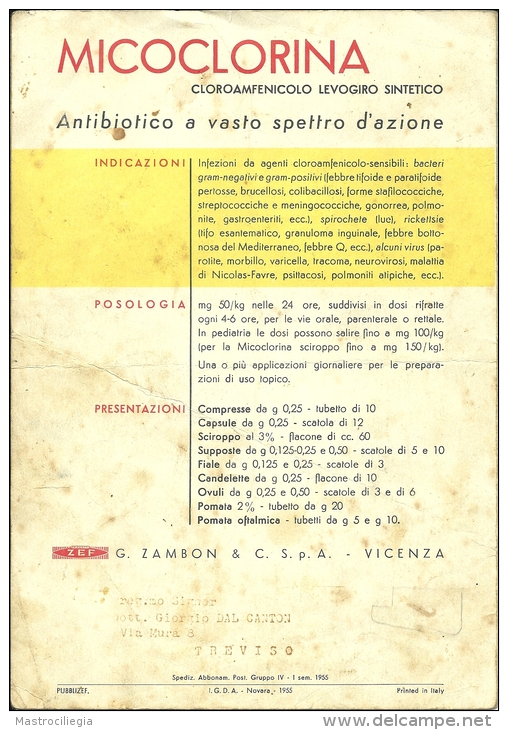 FARMACEUTICA  MICLOCORINA  Antibiotico  G. Zambon & C.  Vicenza  Con Carta Stadale Trentino Alto Adige - Pubblicitari