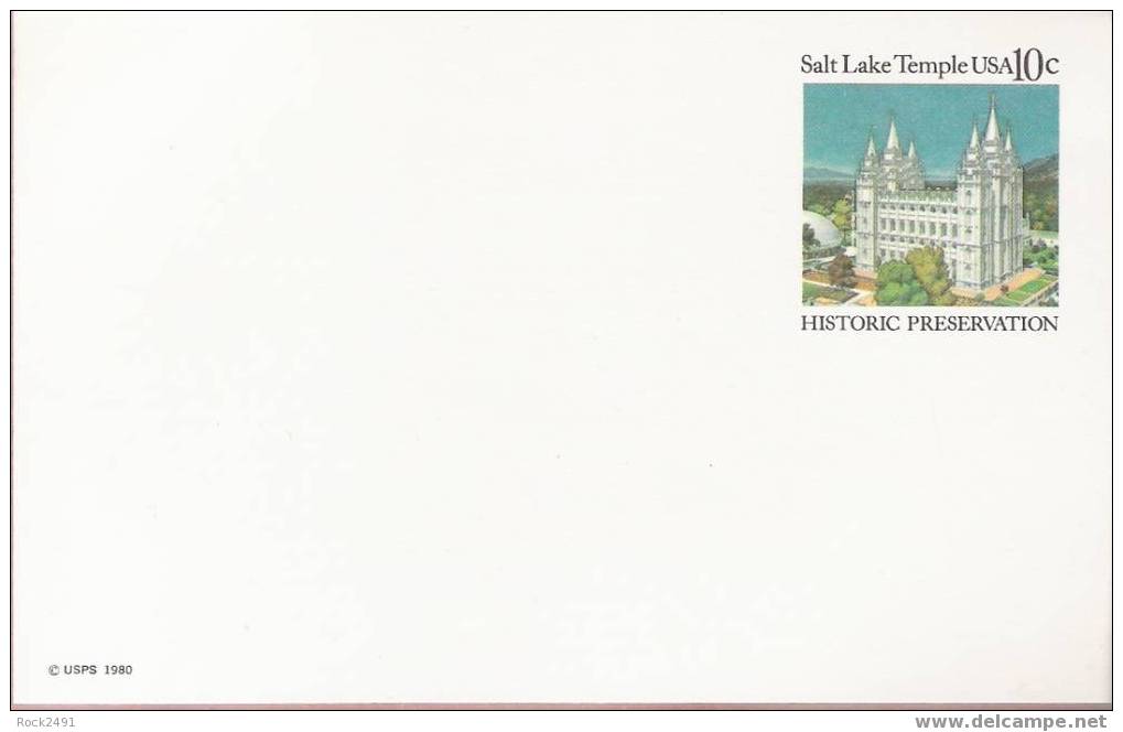 US Scott UX83, 10-cent Post Card, Salt Lake Temple, Salt Lake City, Utah, Historic Preservation, Mint - 1961-80