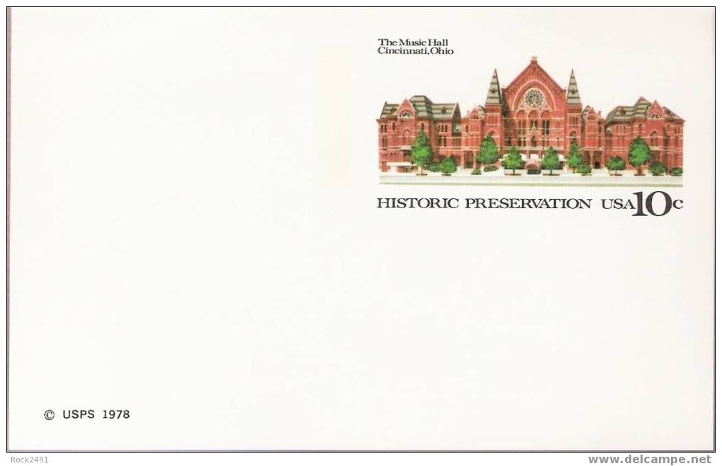 US Scott UX73 - 10c Post Card - Cincinnati Music Hall - Mint - 1961-80