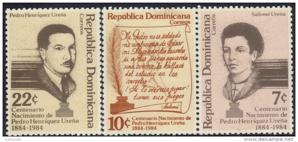 DOMINICAN PEDRO HENRIQUEZ URENA Sc 904-6 MNH 1984 - Dominicaine (République)